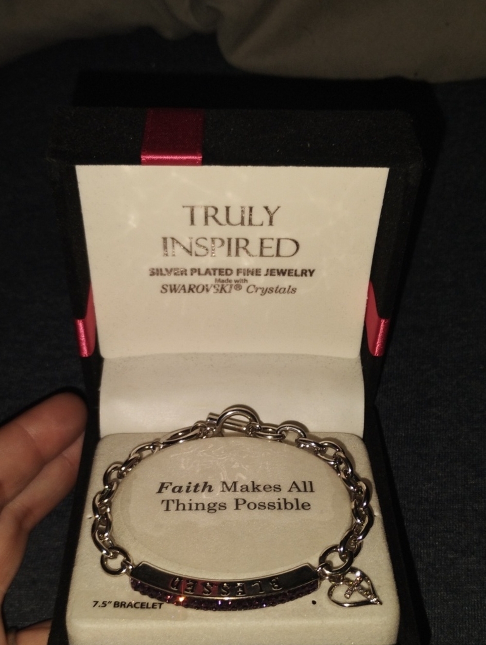AFF Silver-Tone Inspirational Chain Bracelet with Heart Charm